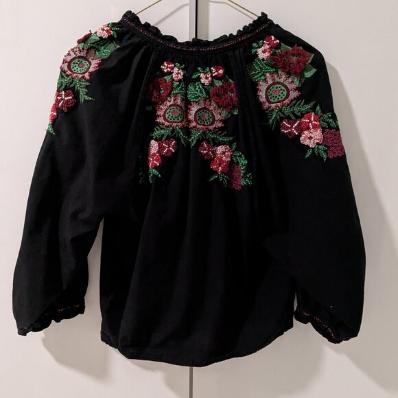 Zara Boho Cropped Embroidered Peasant Top - Picture 7 of 12